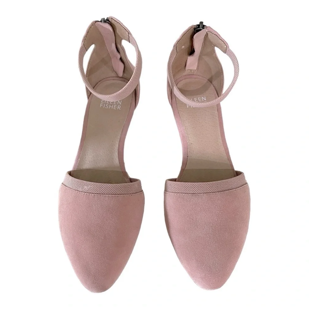 Eileen Fisher Suede Ankle Strap Pumps | Blush Pink Block Heel | Size 5.5